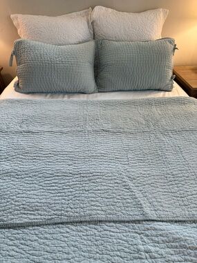 Pottery Barn Pick Stitch Quilt and shams